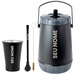 Kit Tereré Garrafa 2.5L Térmica Copo 280ML Bomba Inox - Personalize Seu Nome