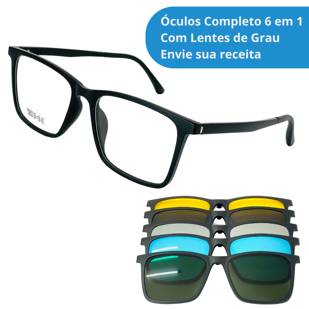 Óculos Clip-On Polarizado Masculino Armação Para Grau + Lentes de Grau Miopia envie Sua Receita
