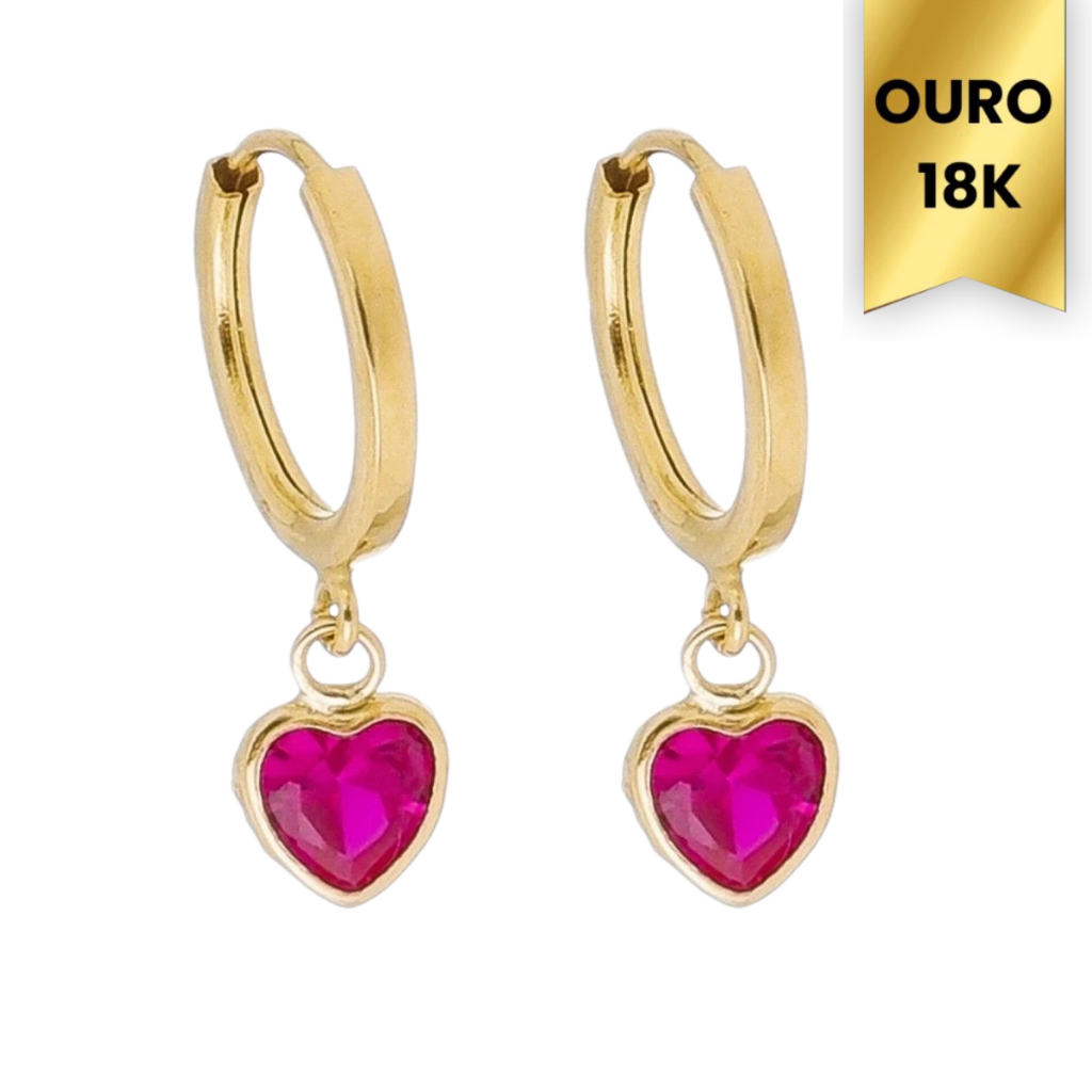 Brinco Argola Pequena Ouro 18k 750 Infantil Adulto Pingente Coração Argolinha Pendente