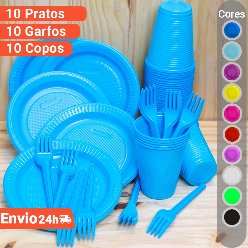 Kit Descartável Sobremesa Plástico Festa 10 Pessoas
