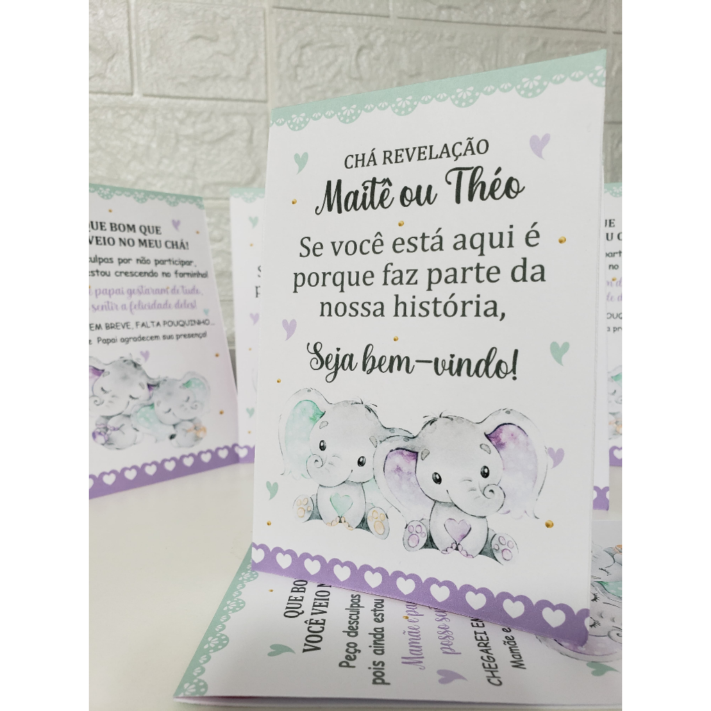 Centro de mesa agradecimento enfeite de mesa personalizado elefantinhos lilás e verde - chá revelação elefante