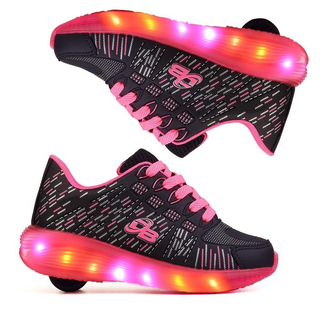 Tênis Criança com rodinhas DB com luzes de LEDs Preto Pink do 26 ao 36