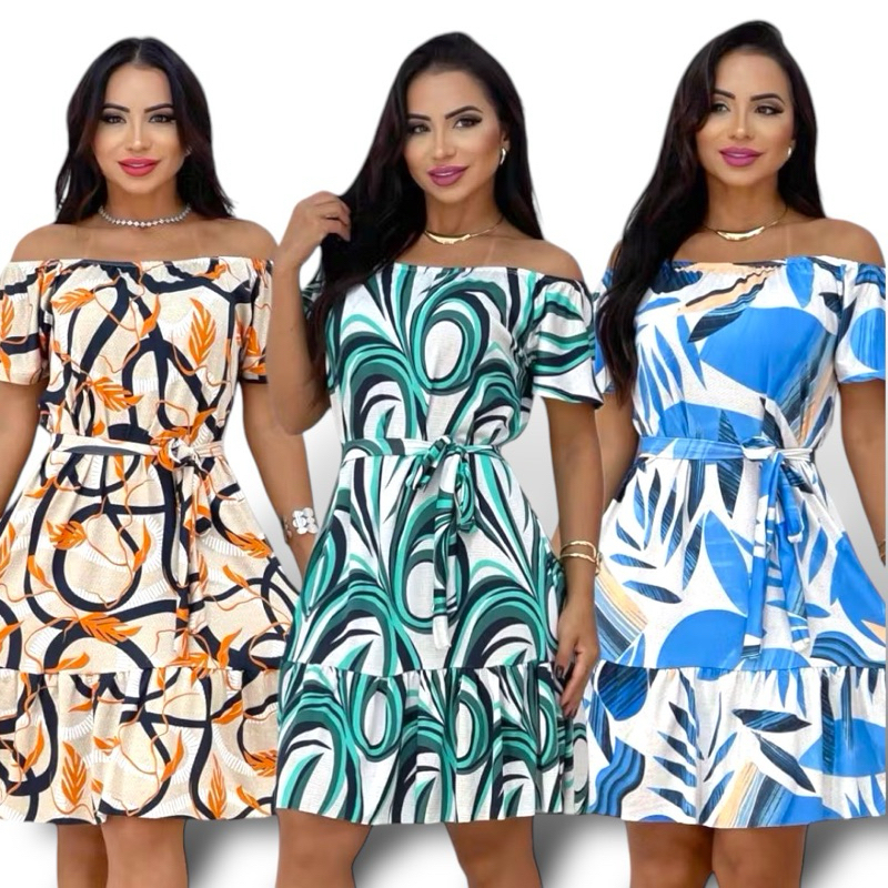 Vestido Curto Ciganinha Soltinho Feminino dia a dia com Manga Ombro a Ombro fresquinho verão Casual