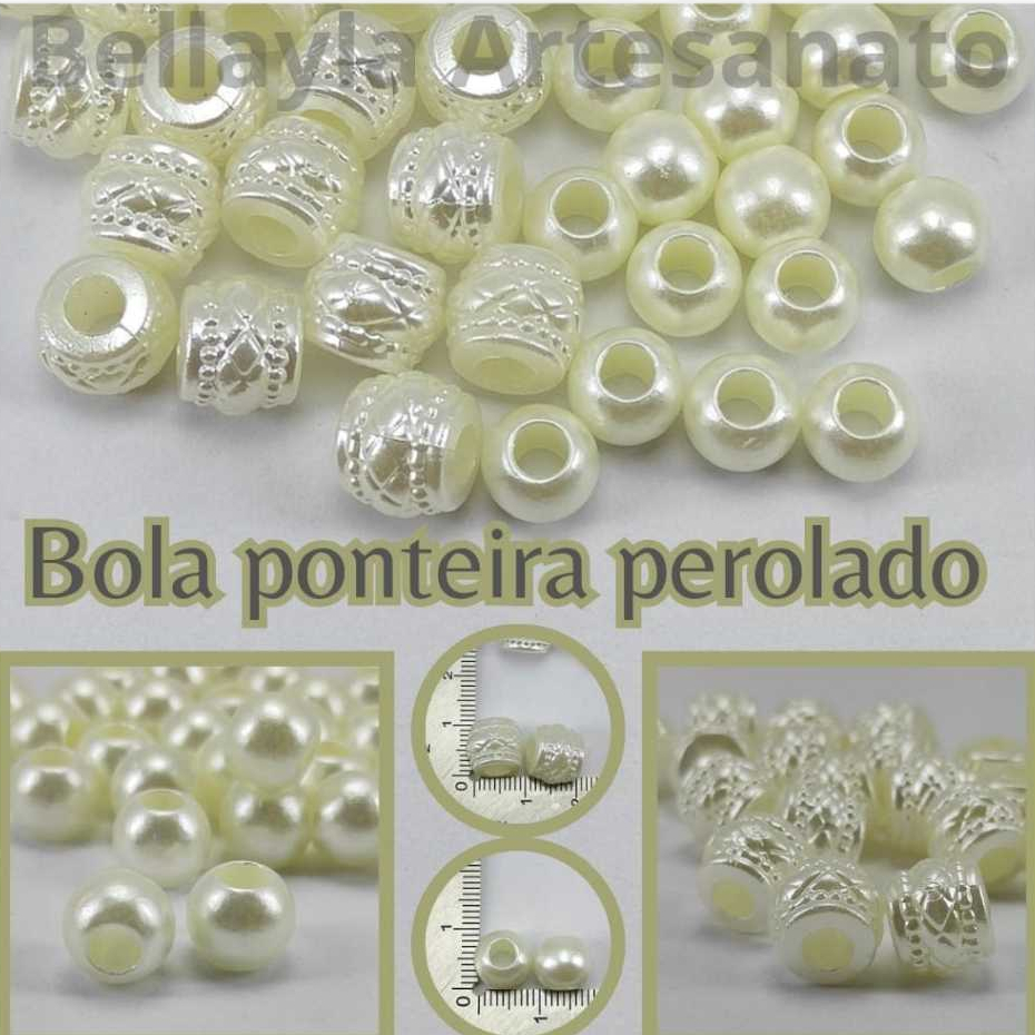 Ponteira Bola, cor Perolado, Tam. 10mm Furo 4mm, 50 unids., ideal para artesanato em geral. em Oferta na Shopee
