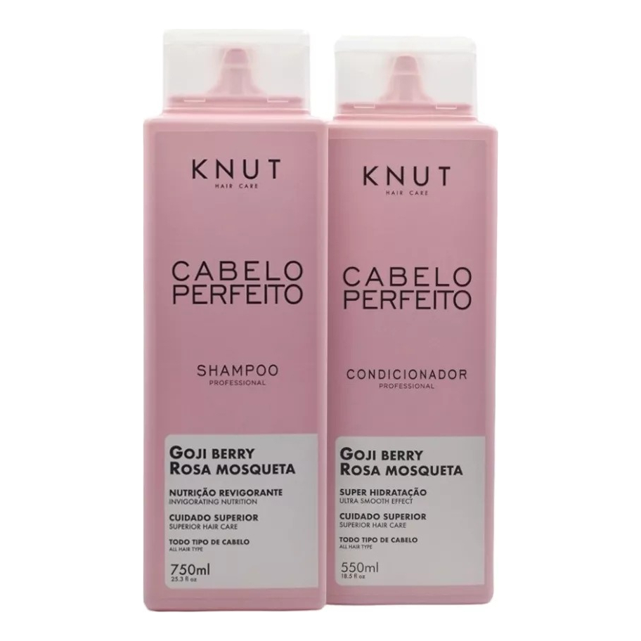 Kit Knut Cabelo Perfeito Tratamento Rosa Mosqueta Shampoo 750ml Condicionador Leave-In 550ml