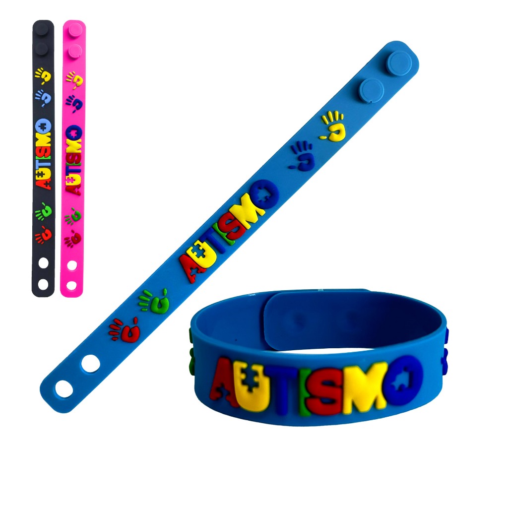 Pulseira Para Autismo/Autistas Ajustável De Mãos Coloridas - Pulseira Emborrachado Para Autista