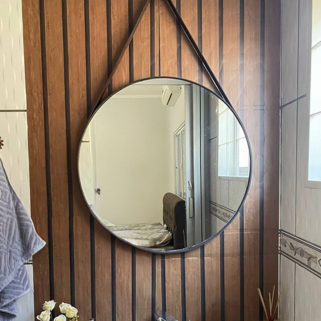 Espelho Adnet Redondo De Vidro Com Moldura alça De Couro Decoração Espelho Vintage Nórdico Retrô