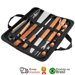 Kit Churrasco Churras Completo em Aço Inox com 10 Peças Vonder