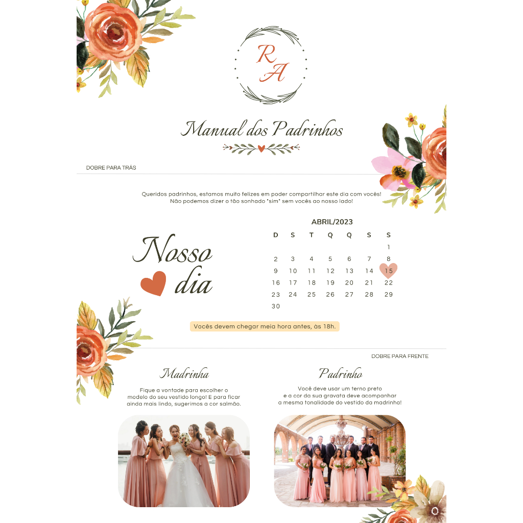 Manual dos padrinhos casamento cores váriadas Personalizado