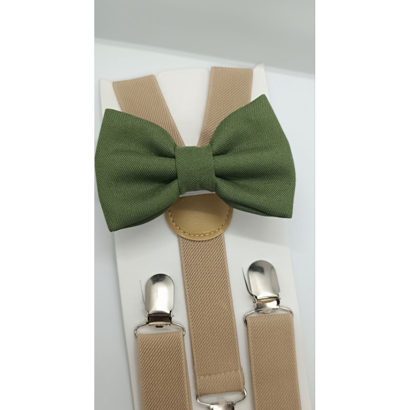 1 Gravata verde oliva+ 1 suspensório infantil bege