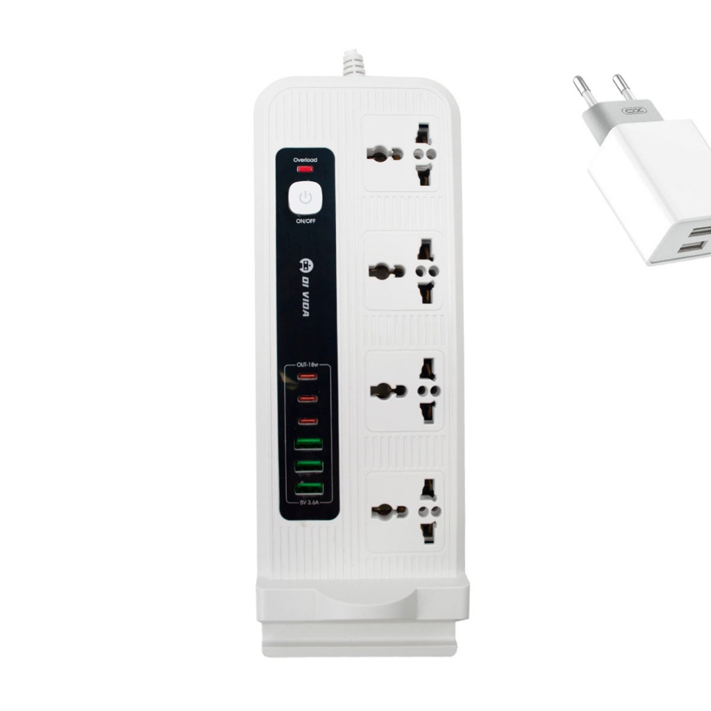 Tomada Elétrica 4 Entrada Universal 3 Usb 5v E 3 Tipo C 18w - Home Appliances
