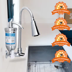 Torneira Com Filtro Cone Para Cozinha Gourmet Cromada Refil Carvão Ativado Água Purificada parede