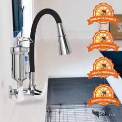 Torneira Filtro Gourmet Flexível Cozinha Parede Preto/Cromo