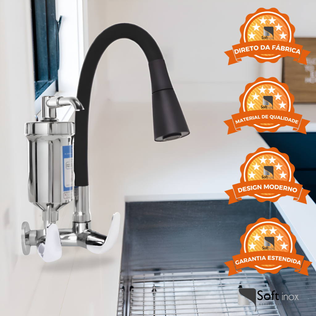 Torneira Filtro Gourmet Flexível Cozinha Parede Cone Preto
