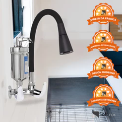 Torneira Filtro Gourmet Flexível Cozinha Parede Cone Preto