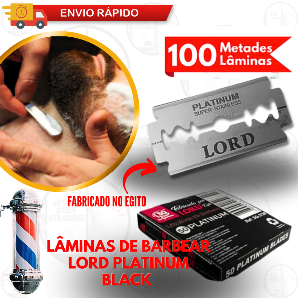 Lâmina BarbearJg Com 100 à 50 LORD Platinum Egito Profissional (meia) - 100% Inox Para Barbeiro Barbearia