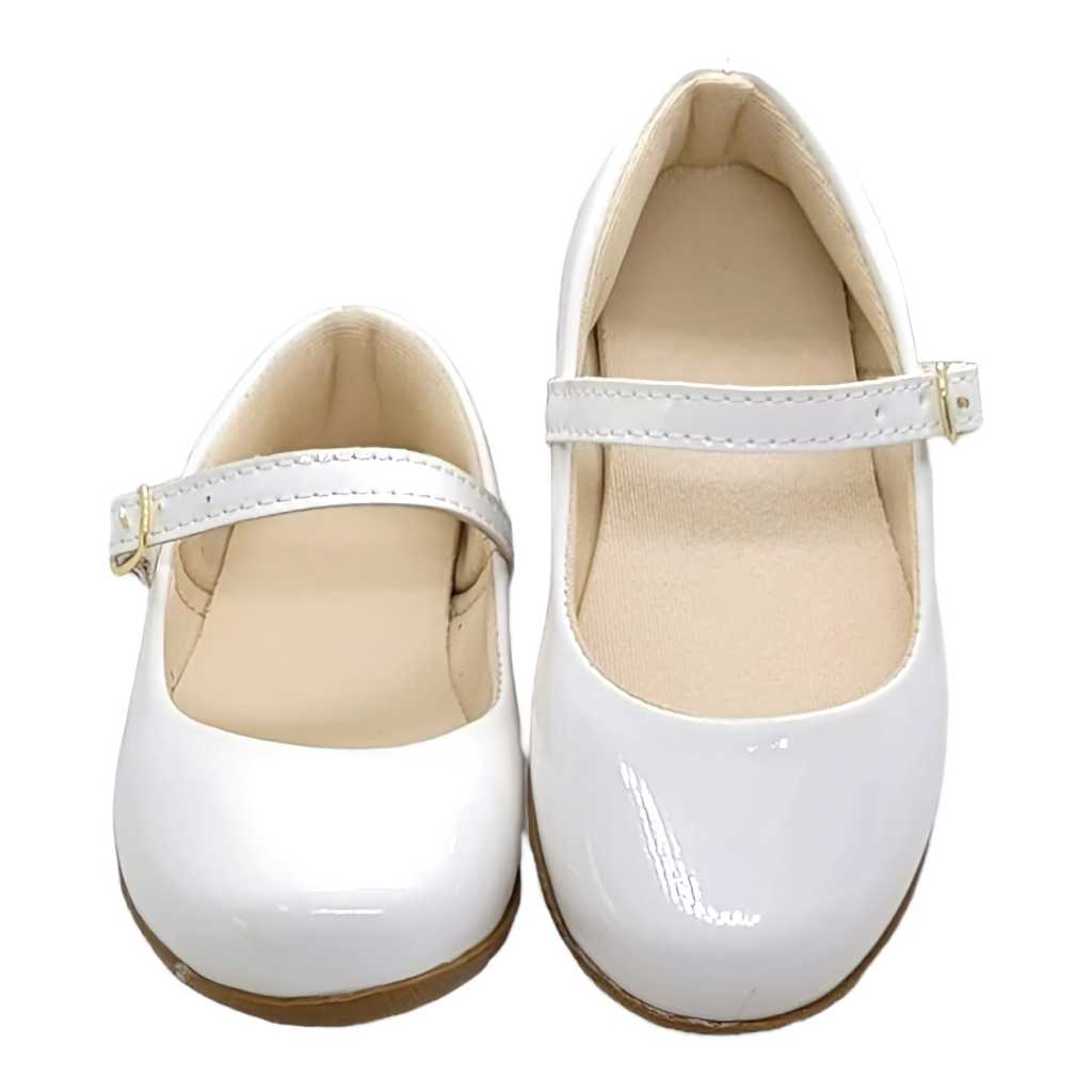 Sapatilha Branca Infantil Criança Menina Sapatinho Boneca Macia Social Abotoar Fechado Lisa Verniz em Oferta na Shopee