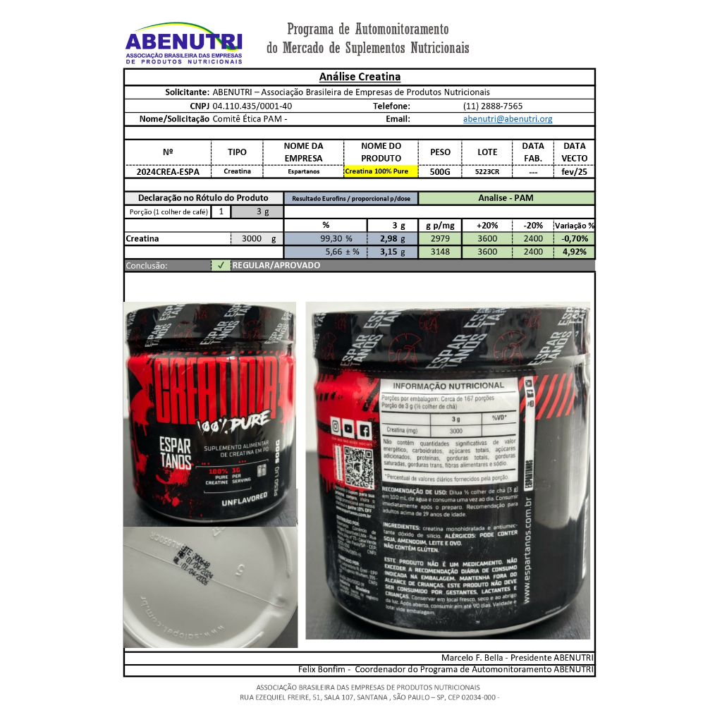 Detalhes do Creatina Monohidratada 100% Pura 500g - Espartanos Suplementos
