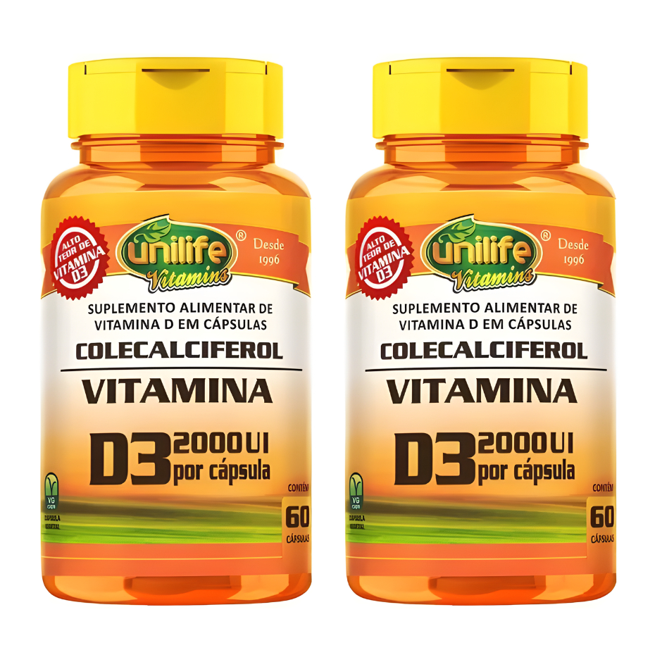 KIT C/2 Un. Suplemento Alimentar Vitamina D3 2000 Ui Colecalciferol 60 Capsulas - Unilife