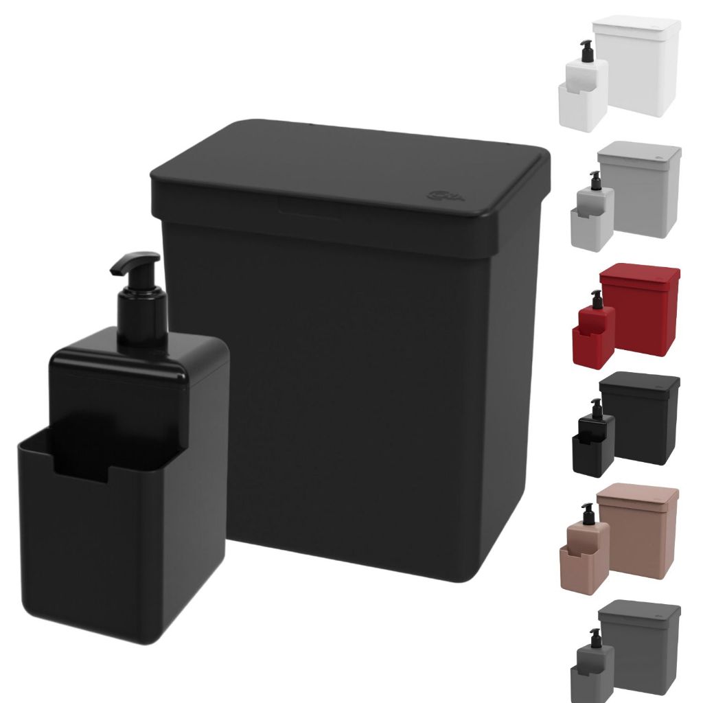 Kit Lixeira 2,5L e Dispenser Detergente Single Coza Brinox Colorido em Oferta na Shopee