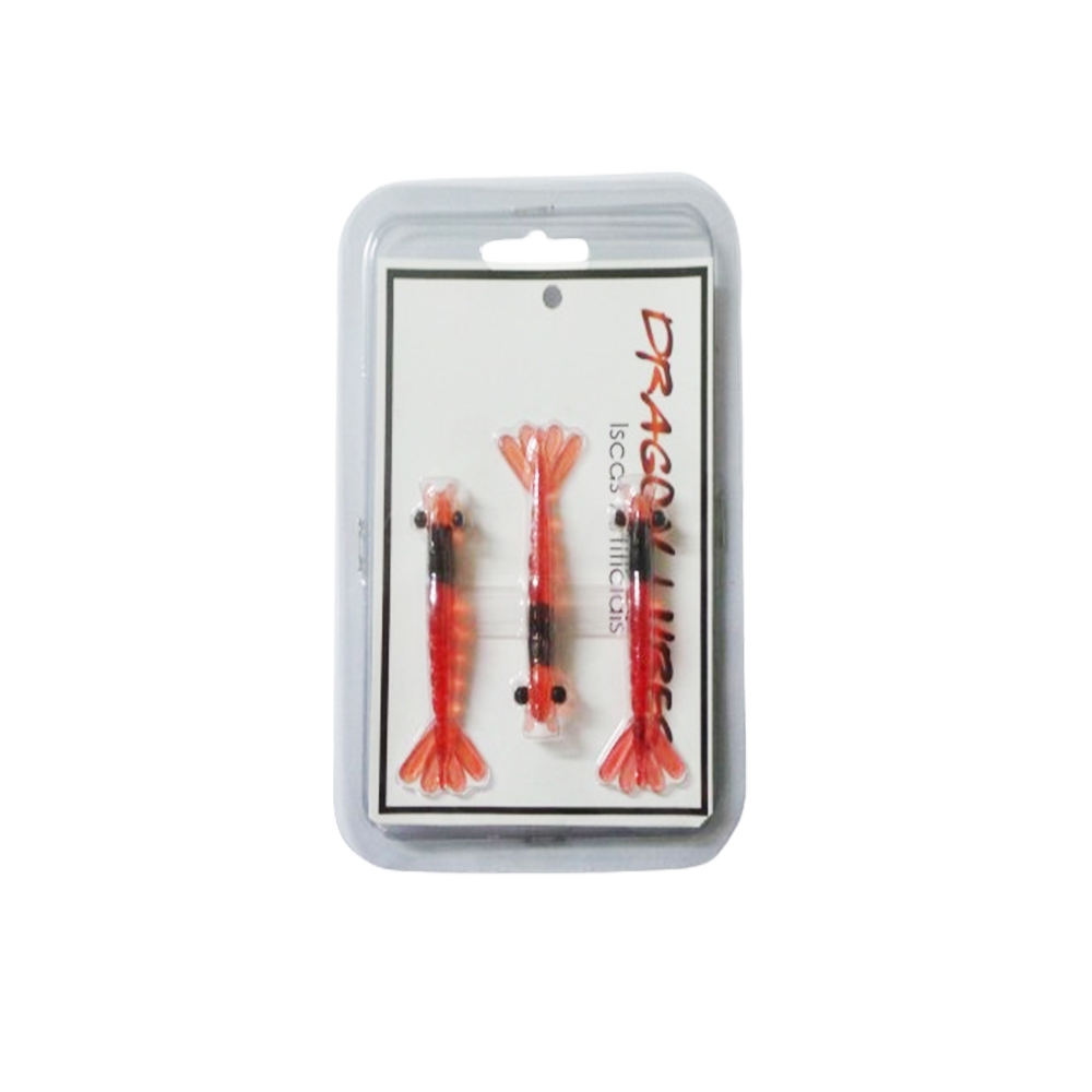 Kit Camarão Artificial Articulado 7 cm Vermelho Ovado Embalagem Blister 3 unidades Robalo Tucunaré Corvina