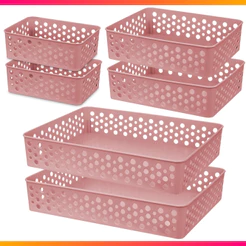Kit 6 Cestos Organizador De Gaveta Armário Cozinha Escritório 3 Tamanhos / Pequeno / Médio / Grande