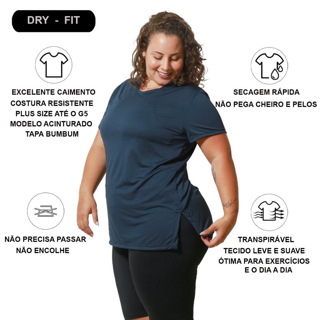 Blusa Plus Size Sobre Legging Feminina Roupa Academia Tampa Bumbum Camisa Básica Lisa Kit 3 Camiseta