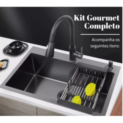 Cuba Para Pia Cozinha Gourmet 304 Aço Inox Com Comcesta de Drenagem Acessório (Sem Toneira) 68x45cm