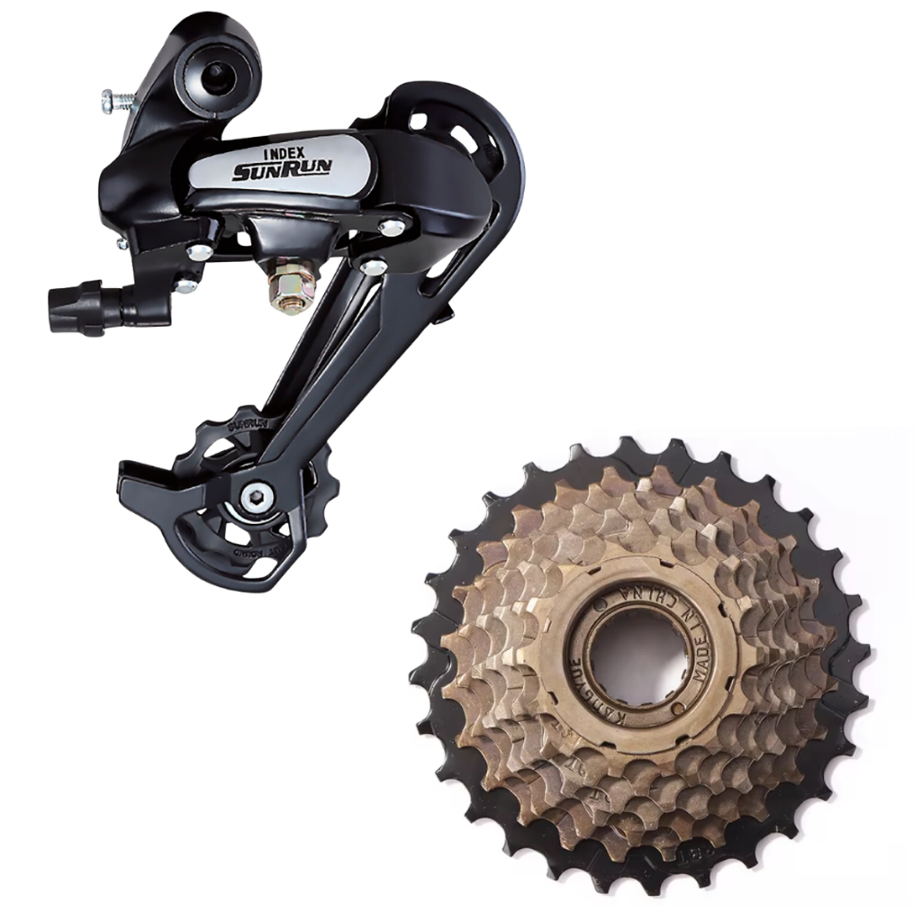 Kit Cambio Traseiro 7 / 8 Velocidades Sunrun 43D Index Cage Longo + Catraca Roda Livre 7 Velocidade 14/28 Indexada em Oferta na Shopee