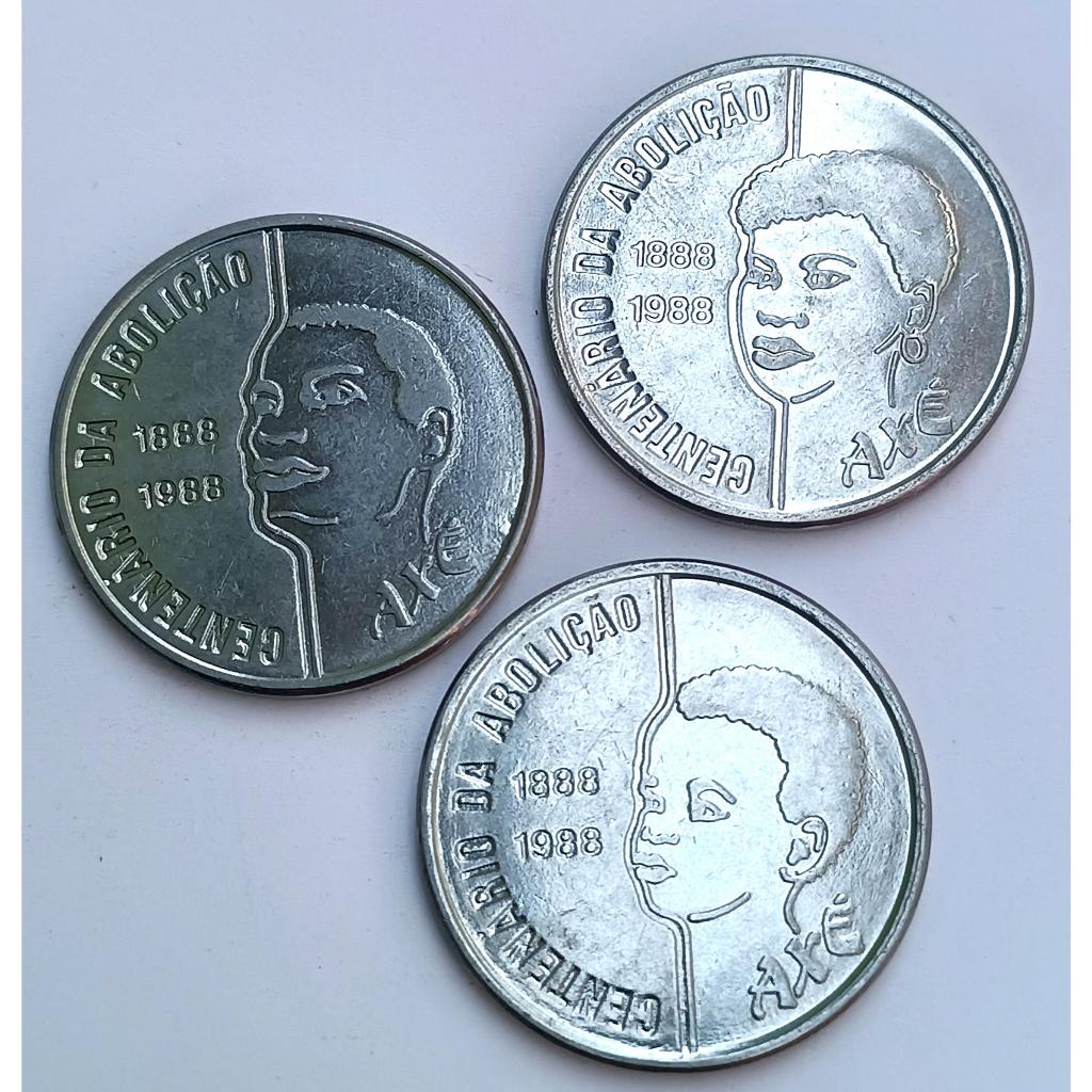 TRÊS MOEDAS - TRIO AXÉ. BRASIL 1988. 100 CRUZADOS. INOX. COMEMORATIVAS - CENTENÁRIO DA ABOLIÇÃO DA ESCRAVIDÃO.