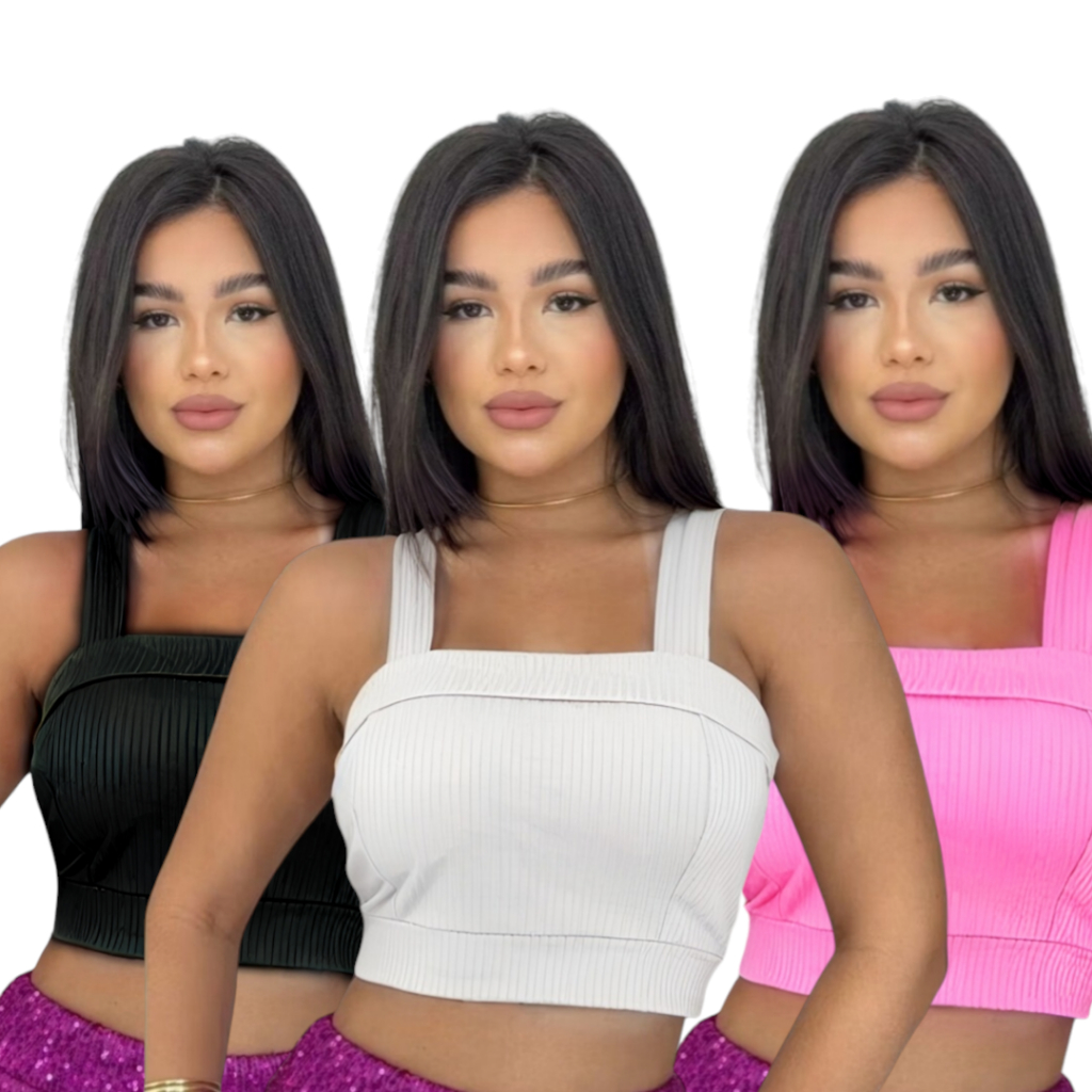 KIT 3: Cropped Alça Grossa Suplex Canelado Croped- Várias Combinações