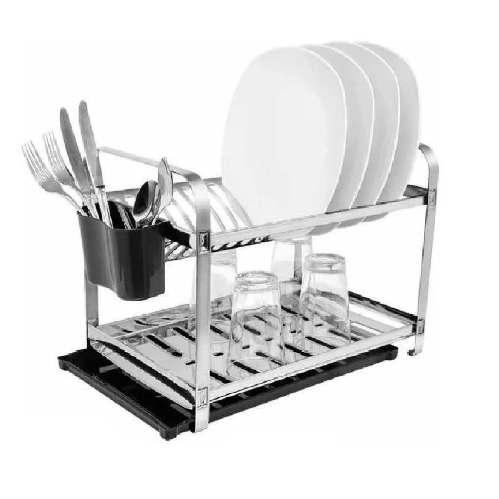 Escorredor Secador Montado De Louça 2 Andares Em Aço Inox 16 Pratos E Bandeja Coletora