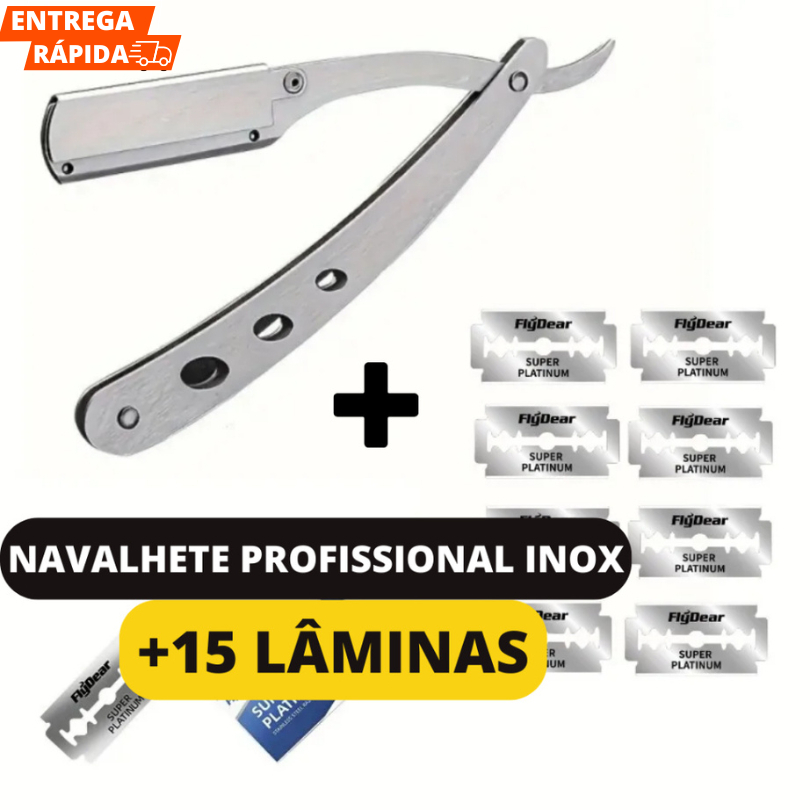 Navalha Com 15 Lâminas De Aço Inox Kit Navalhete Profissional Para Corte Perfeito Da Barba E Cabelo