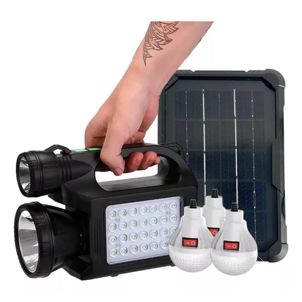 Kit Bateria Portátil Painel Solar 4 holofotes 3 Lâmpadas Bateria Removivel NOVIDADE Led Pesca Camp em Oferta na Shopee