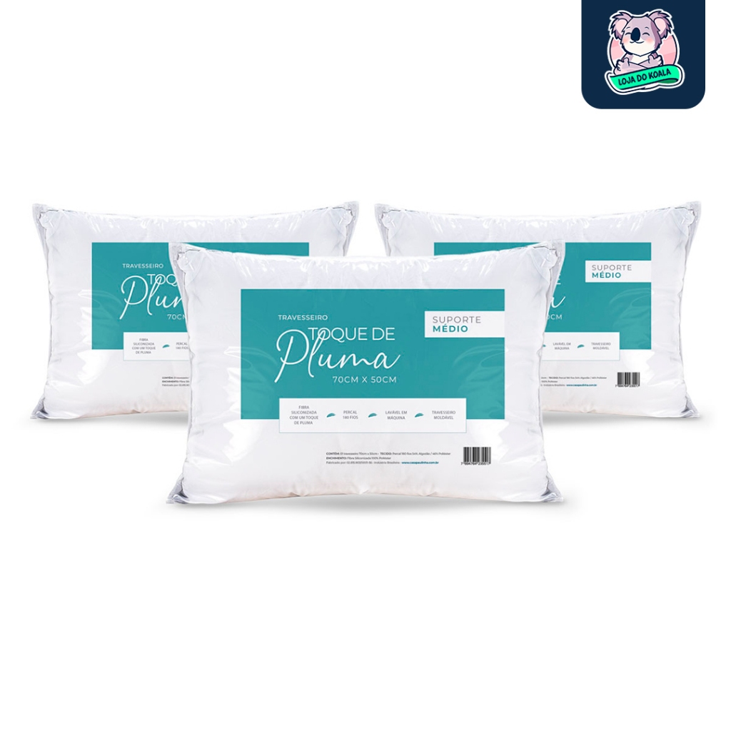 Travesseiros Toque Pluma Suporte Médio 54% Algodão com Fibras Siliconizadas - 70cm x 50cm