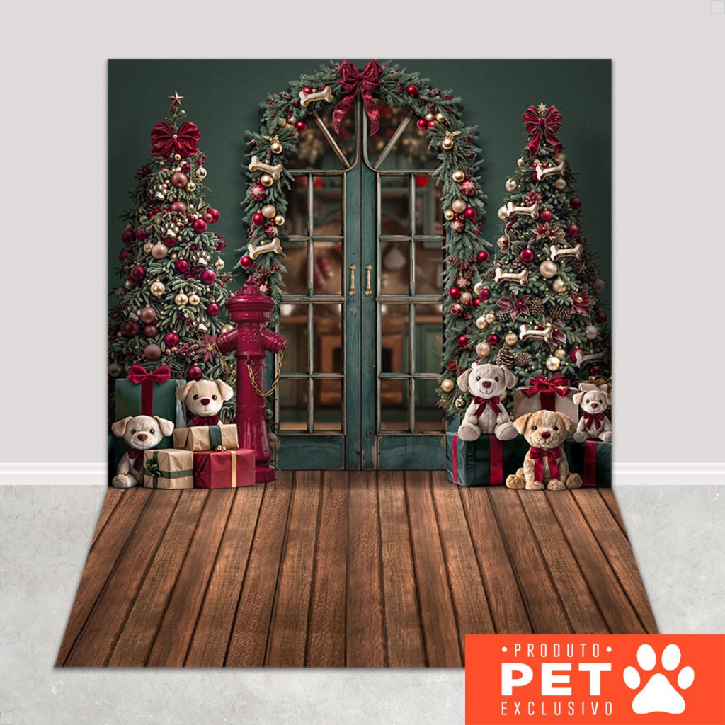 Painel Fundo Fotográfico Natal Pet Shop Verde Em Tecido 1,20x1,70m - PET-141