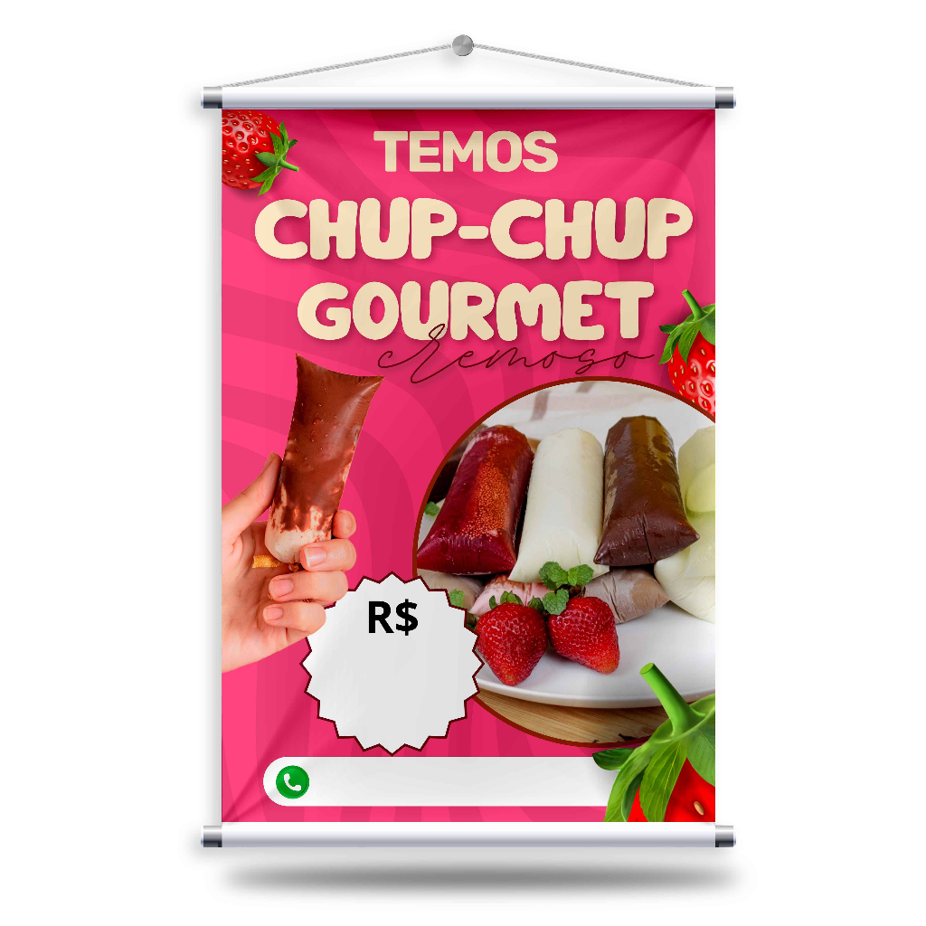 Banner Chup-Chup Gourmet + Grátis Suporte Para Pendurar em Oferta na Shopee