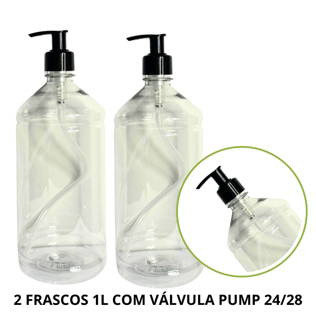 Kit 2 Frascos Pet 1L com Válvula PRETA Excelente para Shampoo Hidratantes Sabonete Gel Amaciante Garrafa Pet 1 litro em Oferta na Shopee