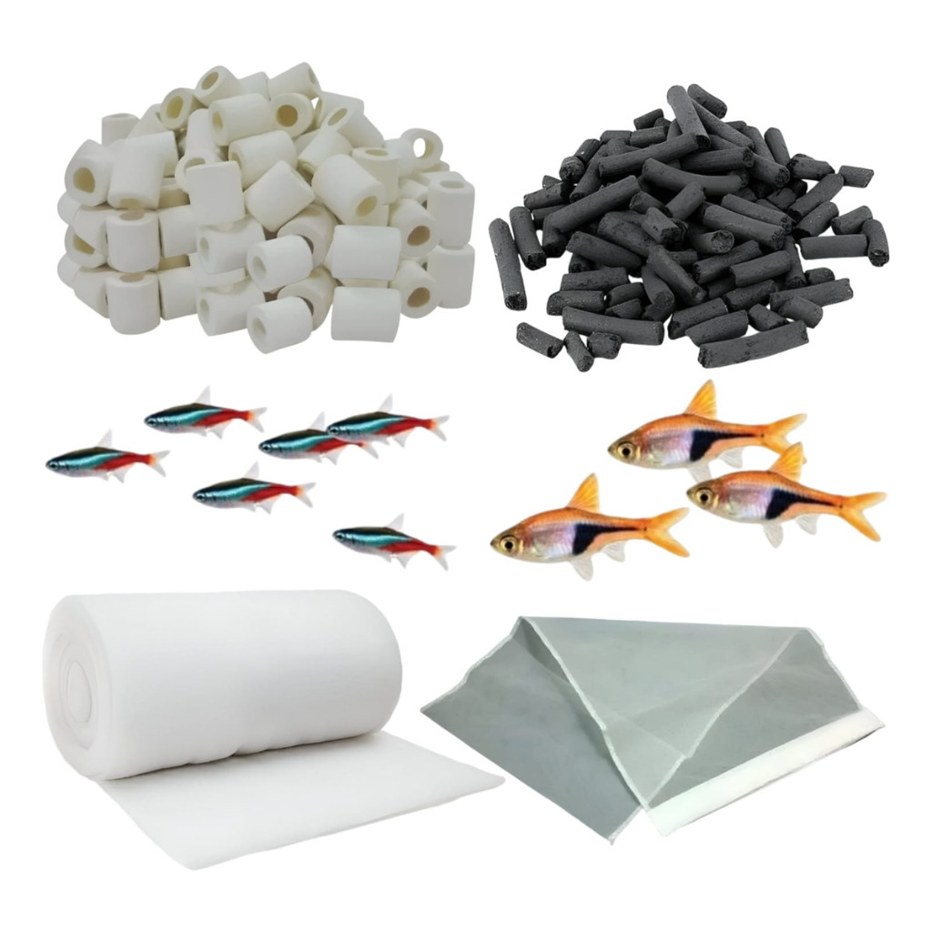 Mídias Filtrantes Ceramica 1KG Carvão Ativado 1KG Perlon Manta Acrilica 1,5m Bolsa Bag 1 Unidade Aquario