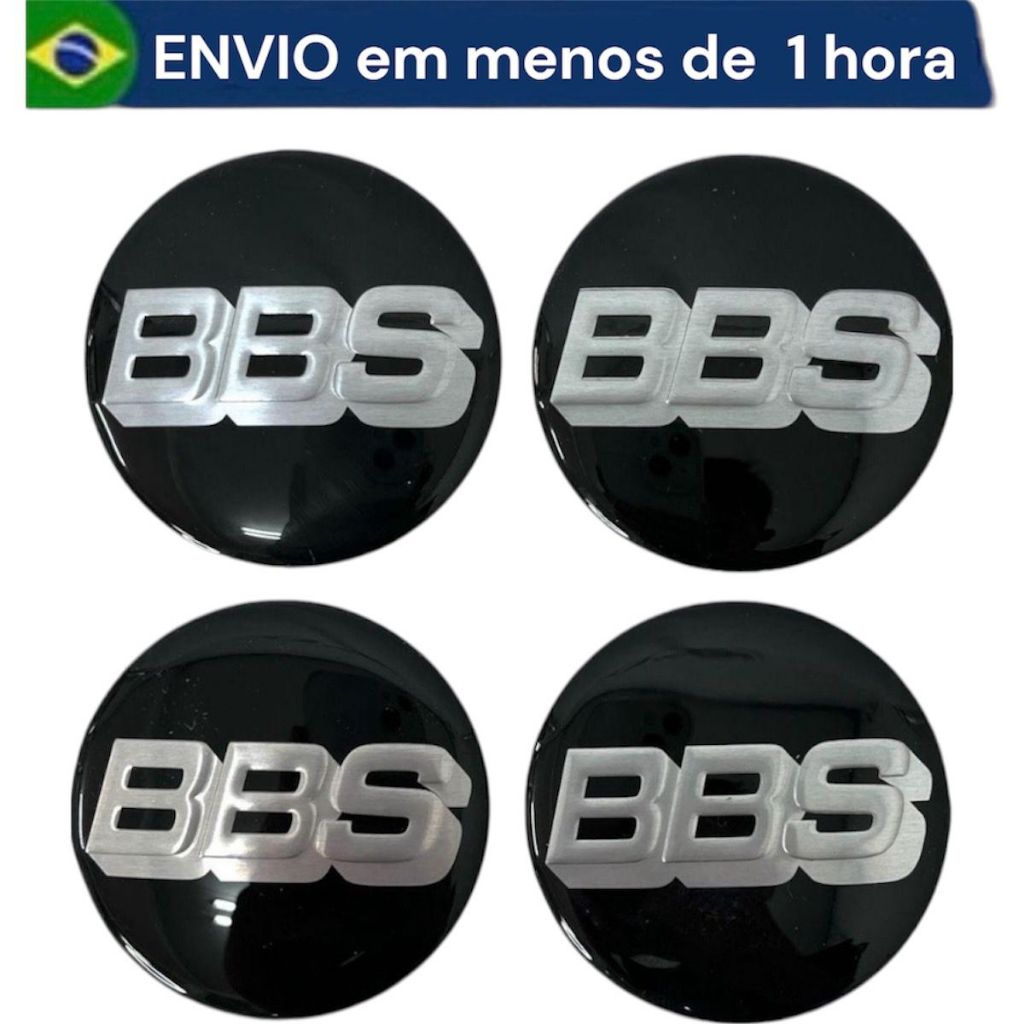 Jogo 4 Emblema Logo Adesivo Roda Bbs 65mm Preto