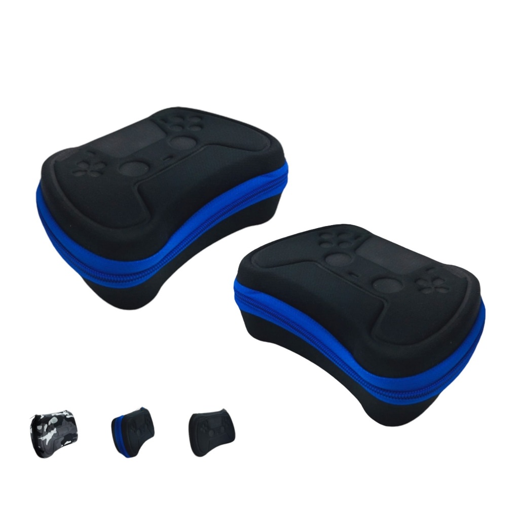 Kit 2 Case Estojo Preto Zíper Azul P/ Controle Playstation 5