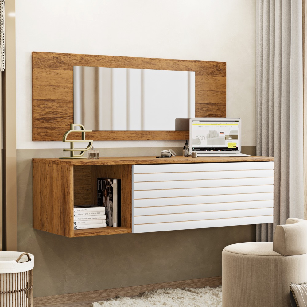 Penteadeira Maquiagem Jolly com Bancada Suspensa 01 Gaveta e Espelho em Oferta na Shopee