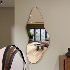 Espelho Orgânico ME04 Moldura Couro 110x50cm 150x60cm 170cmx70cm Corpo Inteiro Quarto Sala Banheiro