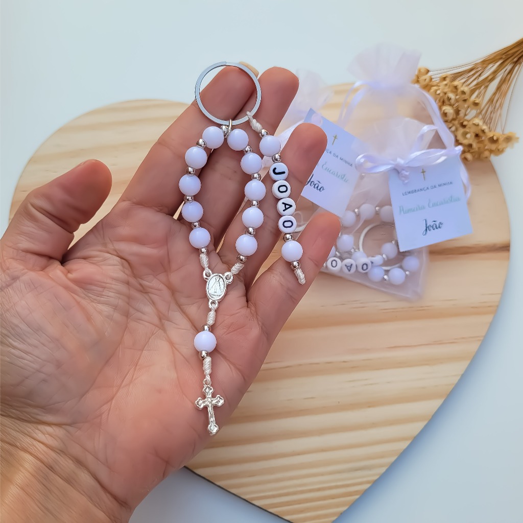 5 Mini terço lembrancinha para maternidade, batizado, crisma, primeira eucaristia. Kit com 5 mini terço personalizado