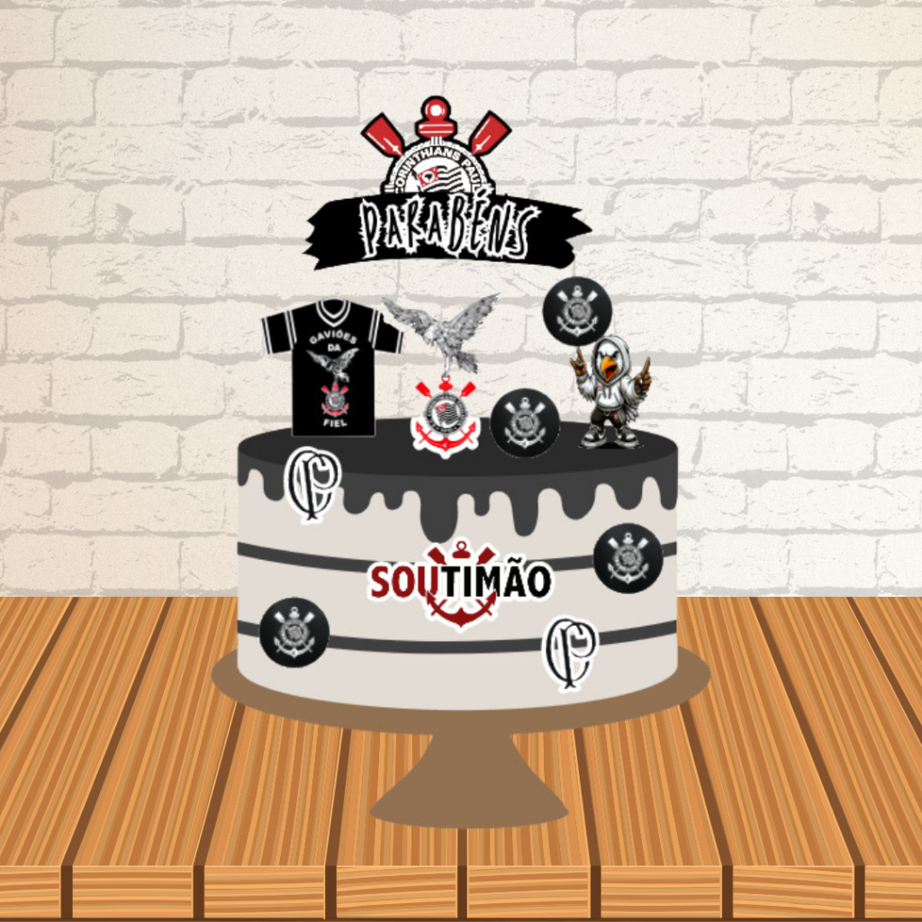 Topo Topper de Bolo Corinthians PARABÉNS Timão Simples em Oferta na Shopee