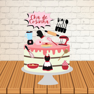 Topo Topper de Bolo Personalizado Chá de Cozinha Simples(Fazemos todos os temas, consulte via chat) em Oferta na Shopee