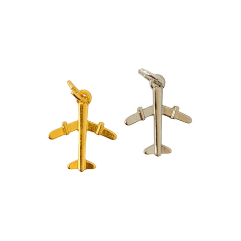Berloques pingentes Semi Joia Verniz Italiano Avião Viagem Ouro e Prata