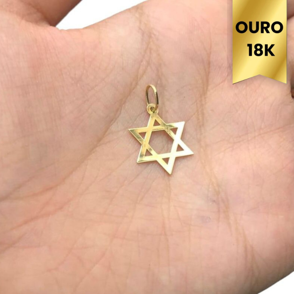 Pingente De Ouro 18k 750 Estrela De Davi 6 Pontas Joia Judaísmo Pequena Vazado