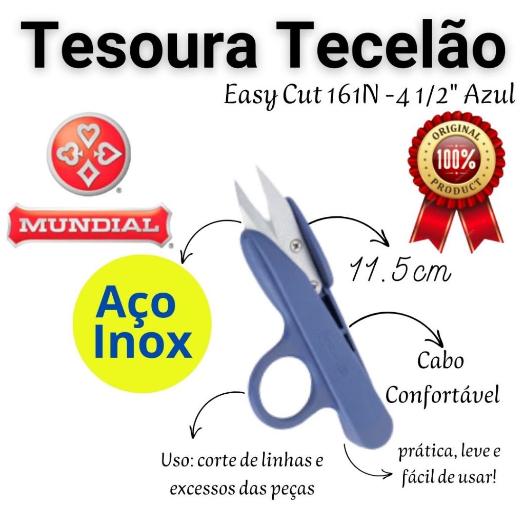 Tesoura De Arremate Mundial Tecelão Easy Cut - 12 cm ou 4 1/2" em Oferta na Shopee