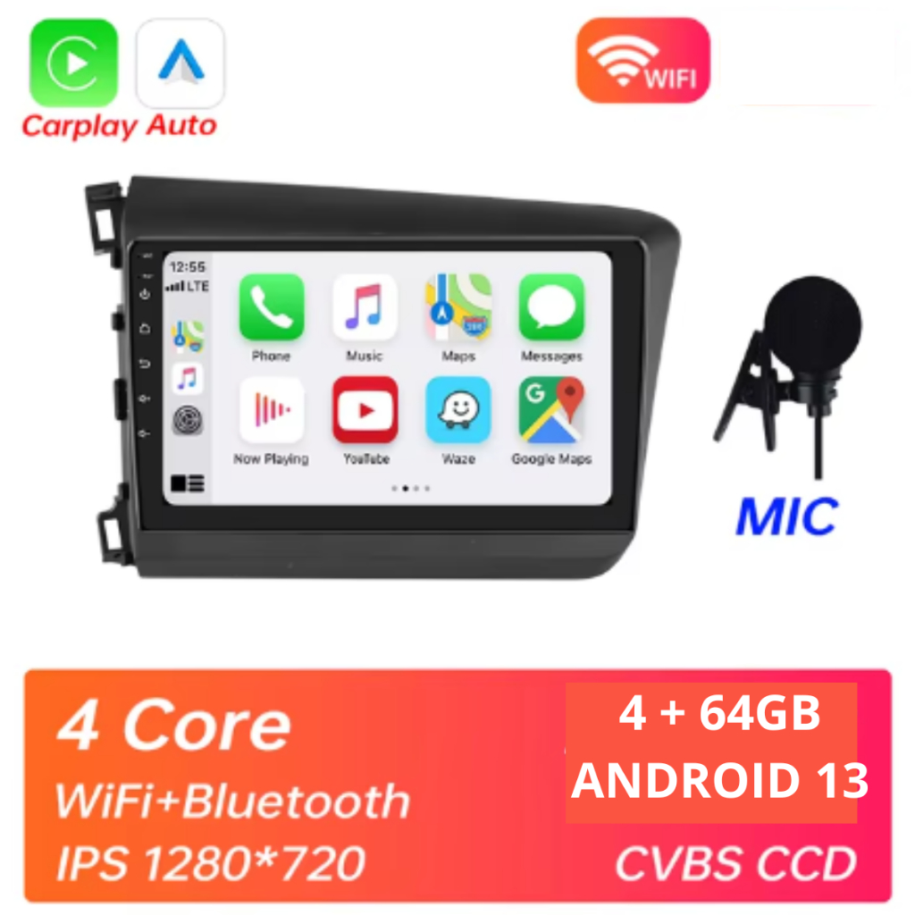 Central Multimídia  honda civic 2012 2013 2014  android e gps wifi bluet CARPLAY ANDROID AUTO